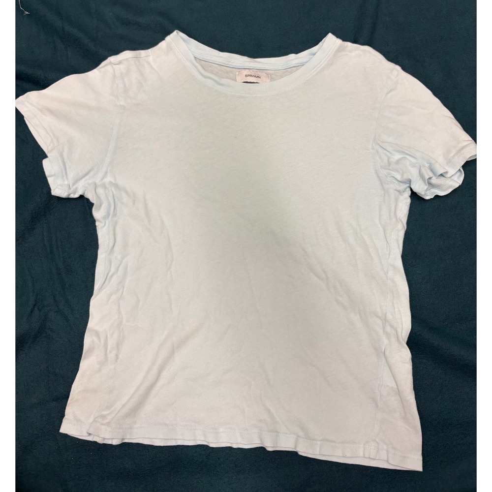 SPRWMN Womens Light Blue Short Sleeve Crewneck Cotton Basic T-Shirt